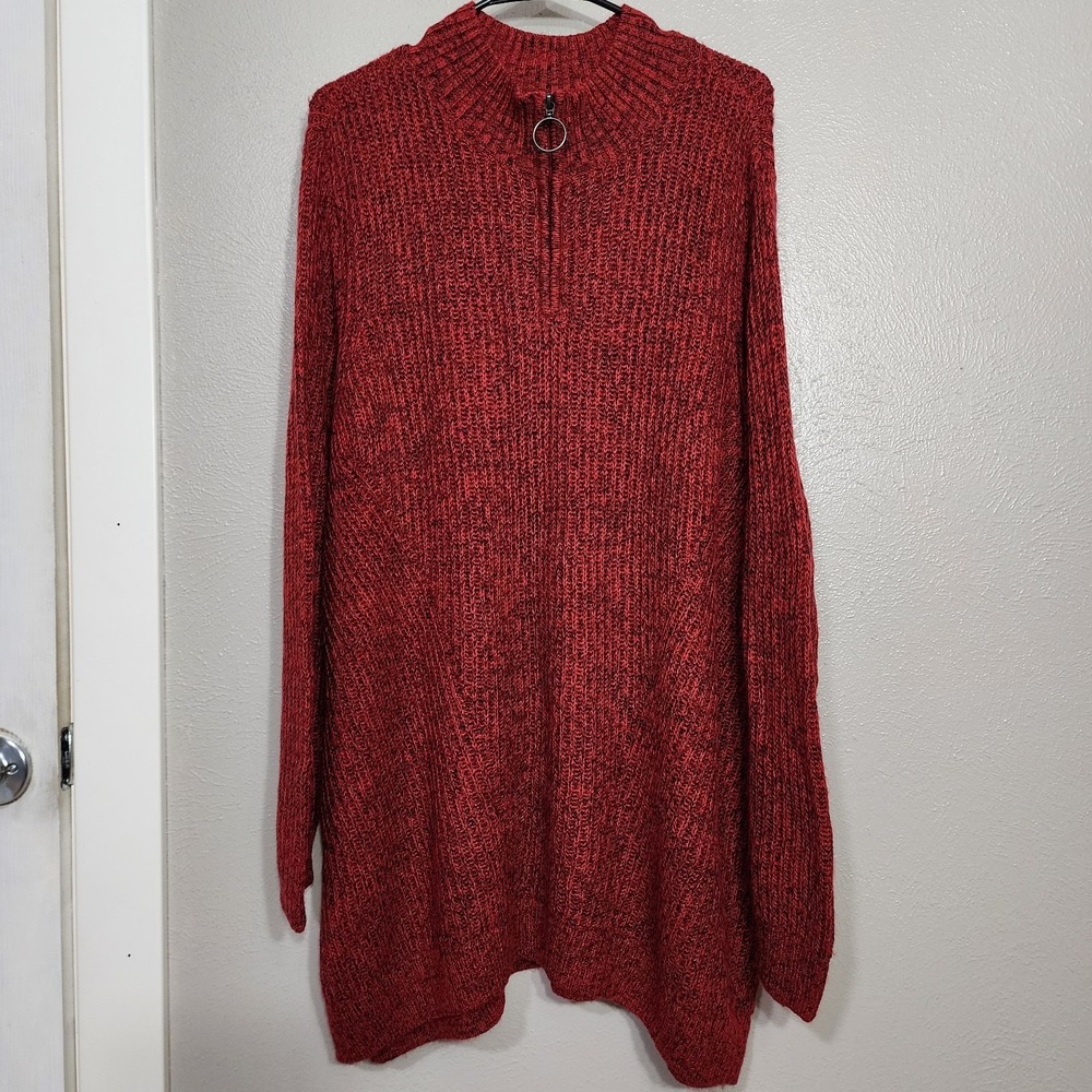CJ Banks Knit Sweater Women's 3X Red And Black Zip At Top Pullover